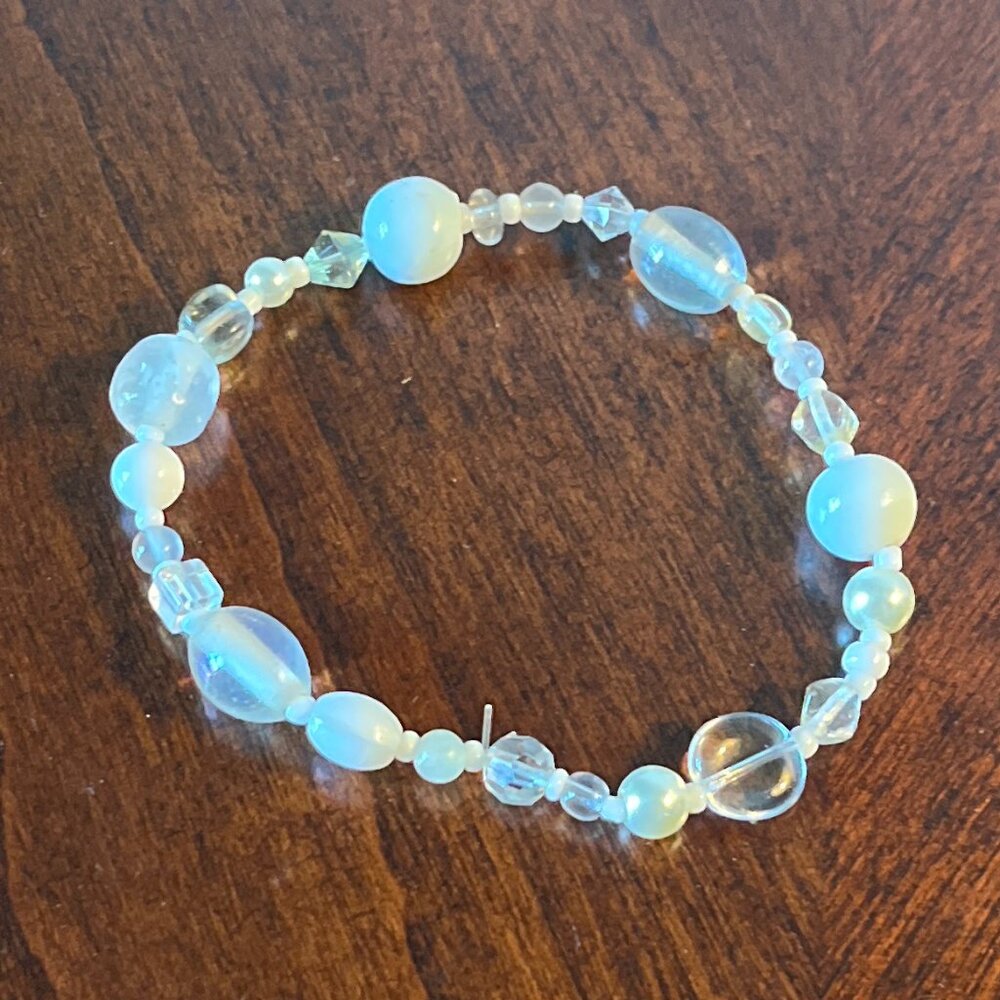 Handmade Beaded Stretch Bracelet - White
